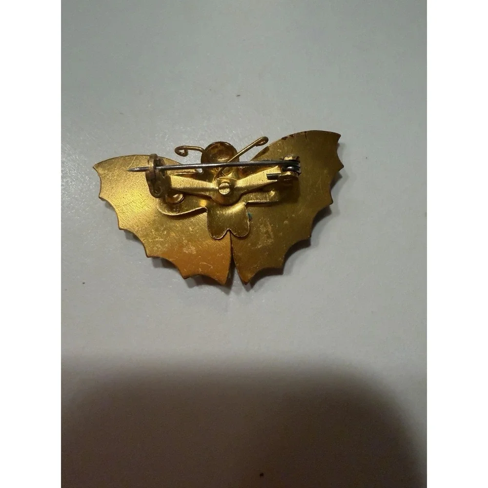 Vintage Abalone Shell Yellow Gold Tone Butterfly Brooch/Pin
